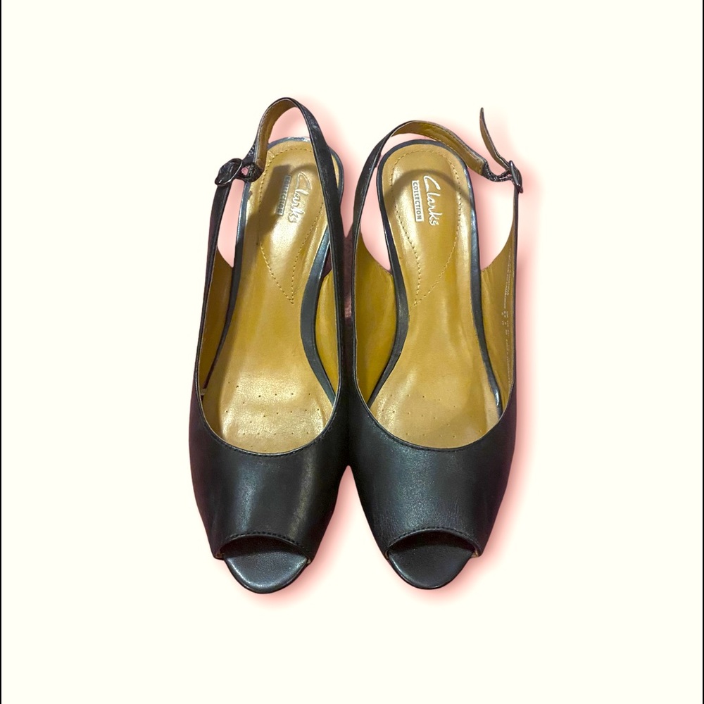 Peep Toe Black Clarks Slingbacks